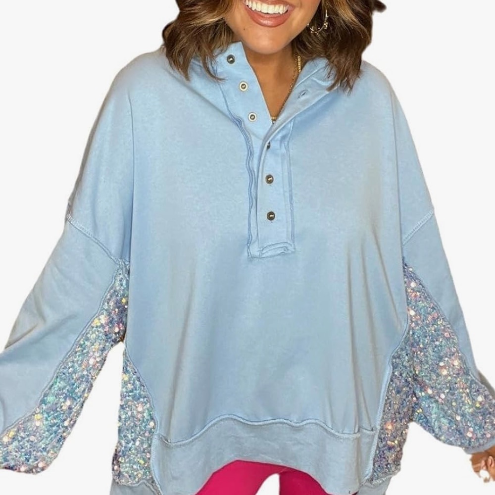 Light Blue Hoodie with Sequin Accents